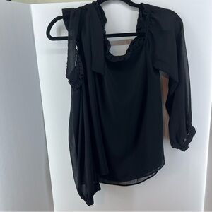 CeCe Black Long Sleeve Blouse Size Large 100% Polyester Little Bow on Collar